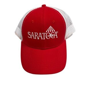 Famous historical Saratoga Race track Red and White Mesh Trucker Hat